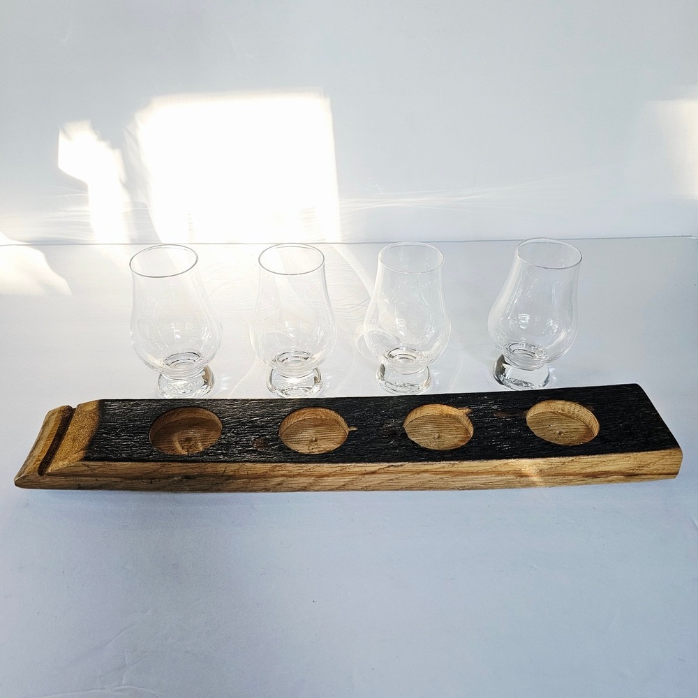 NEW Glencairn Whiskey Tasting Flight Set‎ 4 Glasses Reclaimed Barrel Stave Gift - Picture 15 of 16